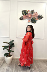Red lurex floral suit set - kasumi.in